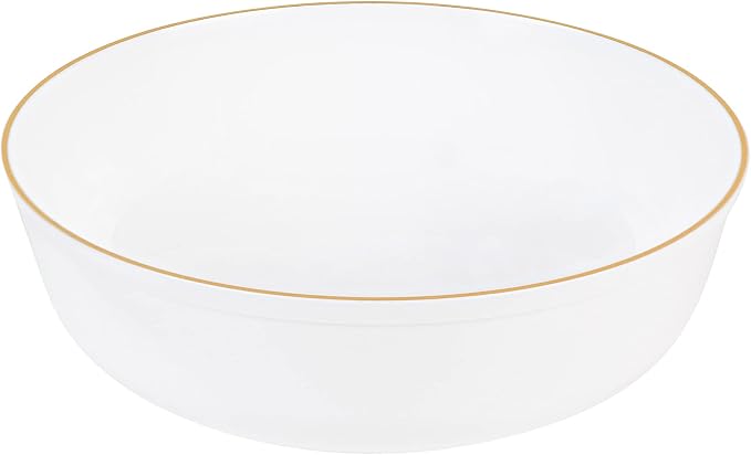 Edge Collection White with Gold Rim Plastic Party Soup Bowls Premium - Image 3