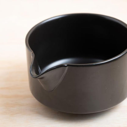 Naoki Matcha Traditional Ceramic Chawan Matcha Tea Bowl with Pour Spout Set - Hand Made Ceramic with Black Matte Glaze - For Perfectly Whisked Matcha Green Tea (18 Ounce)