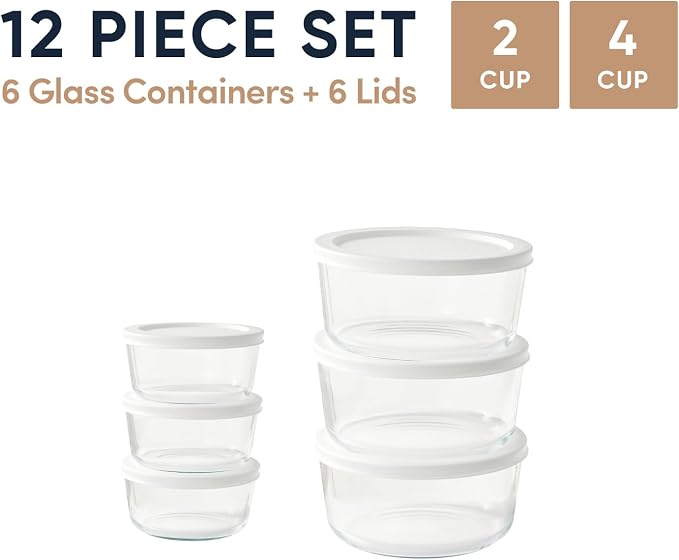 12-Piece Glass Food Storage Containers Set | 2-Cup & 4-Cup, Leakproof | - Image 2