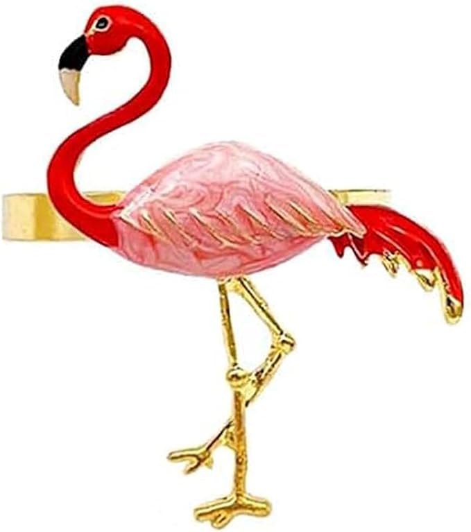 Tropical Flamingo Napkin Rings Set of 12 Gold Pink Bird Napkin Holders - Image 9