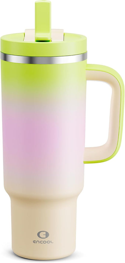 ENCOOL 40 oz Tumbler with Handle and Straw: Stainless Steel Insulated Tumbler by ENCOOL