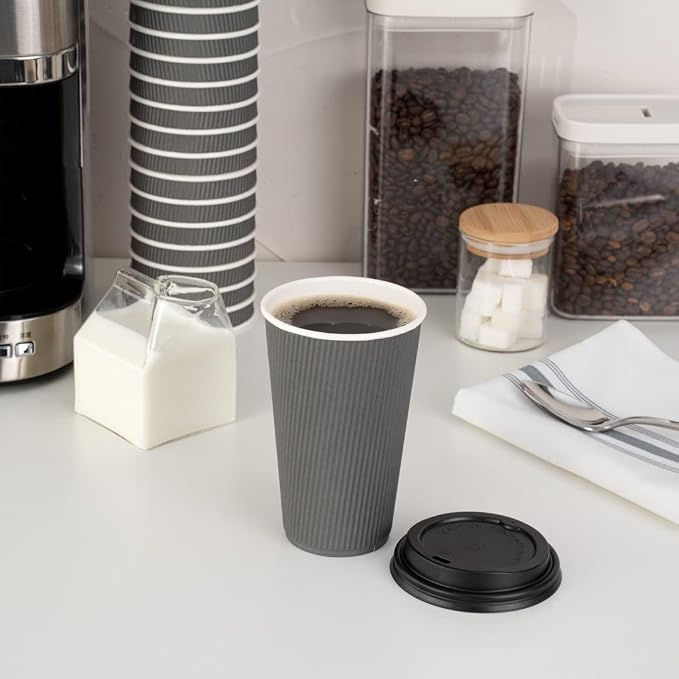 Restaurantware 16 Ounce Ripple Wall Disposable Coffee Cups, 500 Insulated Gray - Image 7