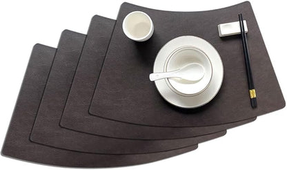 Leather Round Table Washable Placemats, Thick Faux Leather Heat Resistant Wedge Table Placemat, Waterproof Non-Slip Easy to Clean Place mat for Kitchen Coffee Dining Room Table Set of 4