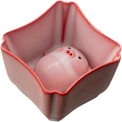 Ceramic Tea Cup and Piggy Miniature Figurine Traditional Porcelain Teacup - Image 6