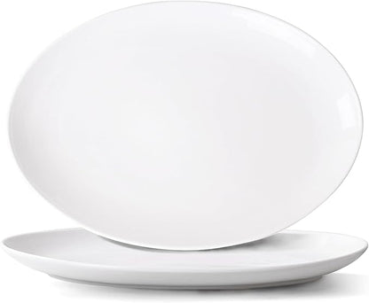 Serving Platters Set of 2 – 15.5 Inch Oval White Serving Platters, Large Porcelain Serving Platter Set for Party, Appetizers, Charcuterie, Sushi & Dessert, Microwave & Dishwasher Safe