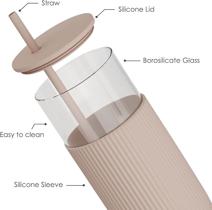 SANDJEST Glass Tumbler with Straw and Lid, Glass Water Bottle with Silicone - Image 2