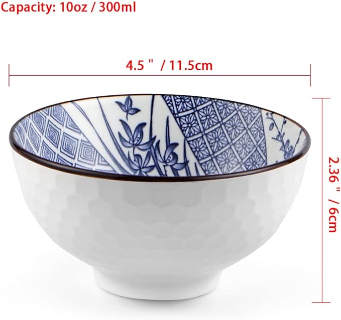 Ceramic Rice Bowls 10 oz, Japanese Style Bowl Gift Set - Image 3