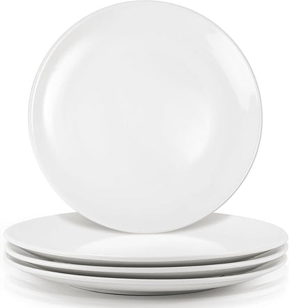Porcelain Dessert Plates Set of 4, 10 Inch White Dinner Plates, Round Appetizer Plates, Ceramic Salad Plate for Everyday Kitchen Use, Microwave & Dishwasher Safe