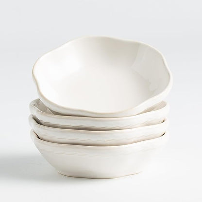 4.4Oz Kiln-Changed Dipping Bowls, 4.3 Inches Ceramic Flower-Shaped Soy Sauce Dishes, Small Appetizer/Side Plates Set of 4 (white)