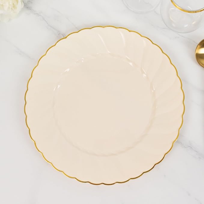 Efavormart 10-Pack 10" Ivory Vintage Plastic Dinner Plates - Image 2