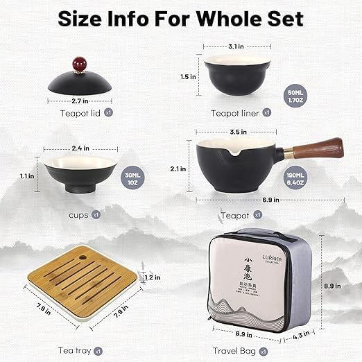 LURRIER Porcelain Chinese Gongfu Tea Set, Portable Teapot Set - Image 2
