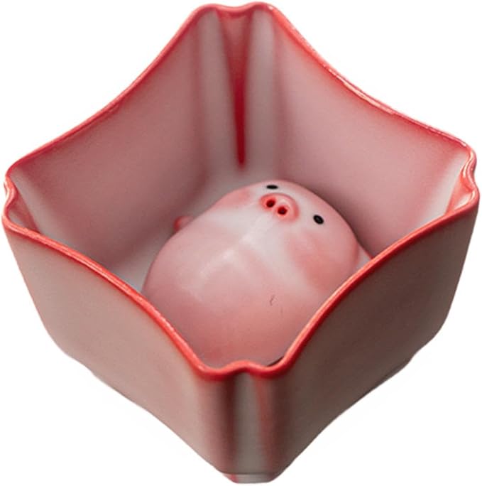 Ceramic Tea Cup and Piggy Miniature Figurine Traditional Porcelain Teacup by Unknown