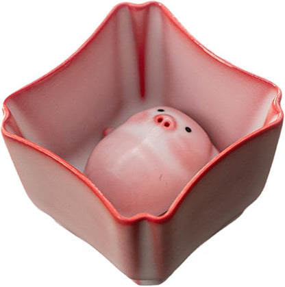 Ceramic Tea Cup and Piggy Miniature Figurine Traditional Porcelain Teacup by Unknown