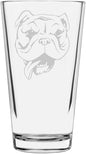 Bulldog Dog Themed Etched All Purpose 16oz Pint Glass