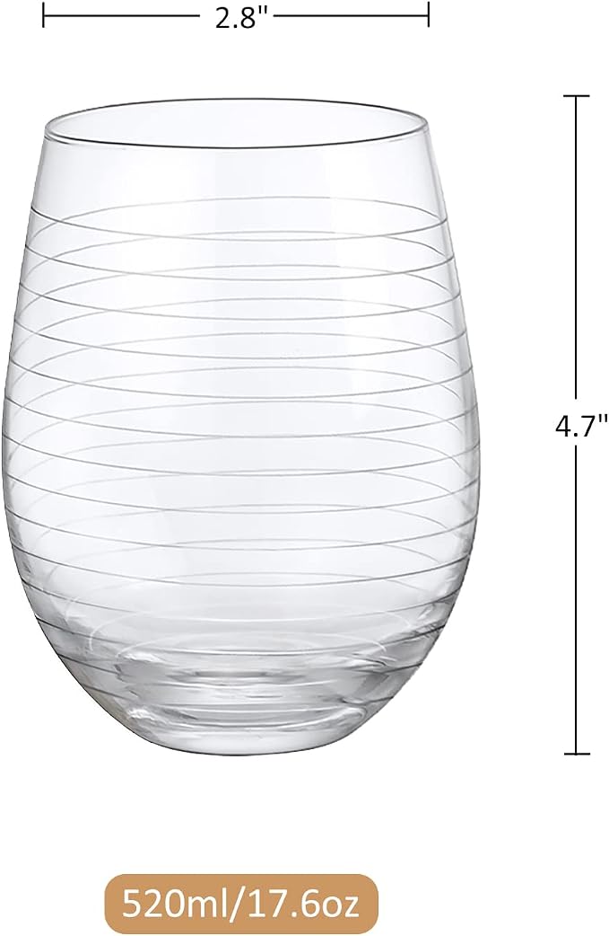 Joeyan Hand Blown Etched Stemless Wine Glasses - Image 7