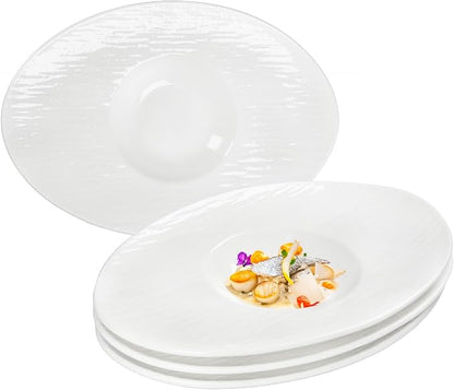 Soup Plates Fine Soup bowls Set of 4, 12.8 Inch Ceramics Oval Rimmed Small by Dingdaer