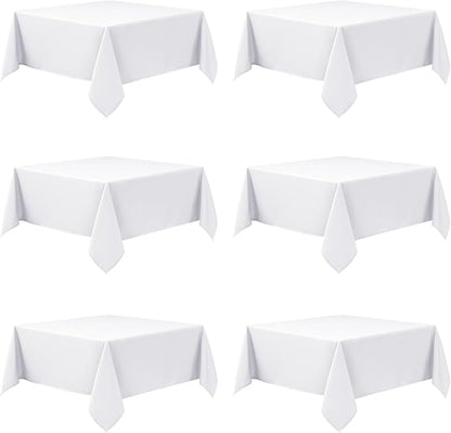 6-Pack White Tablecloths for Square Tables, 70 x 70 Inches, Stain-Resistant Polyester Fabric for 3 Foot Tables - Washable Table Covers for Weddings, Banquets, Birthday Parties, Events