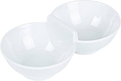 Restaurantware Voga 8.5 Ounce Divided Serving Dishes 10 Round Condiment Serving Dishes - 2 Compartments Serve Appetizers Snacks Dips Or Dressings White Melamine 2 Compartment Dishes