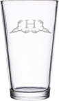 Hat Shark Deer Skull Letter Monogram Pint Beer Glass, 16 oz, Clear, A-Z Initials (1, Letter H)