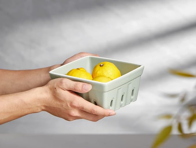 ONEMORE Ceramic Berry Basket, Square Fruit Bowls, Rustic Stoneware Berry - Image 4