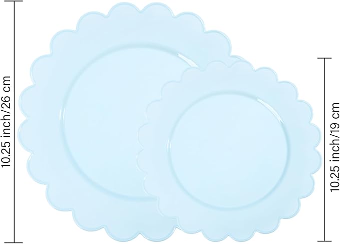 100Pcs Blue Scalloped Plastic Plates Set - Image 3