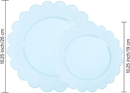 100Pcs Blue Scalloped Plastic Plates Set - Image 3