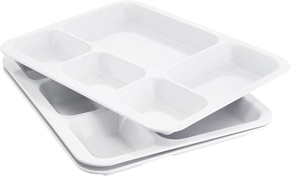 Divided Plates Melamine 5-Compartment White Serving Tray, 13.3 x 10.83 inches, 3 PCS, PFW-1331083-03