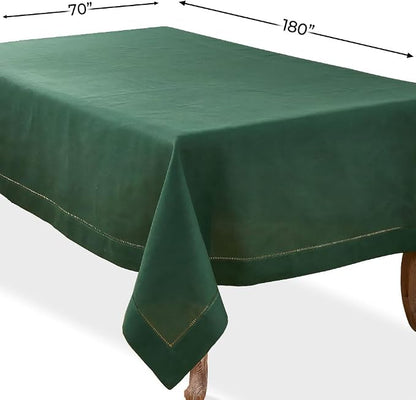 SARO LIFESTYLE Hemstitched Border Tablecloth, Jasper Green - Image 3