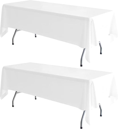 BIGTONE 2 Pack Polyester Tablecloth White 60 x 102 Inch, Wrinkle Resistant Table Cloth for 6 Feet Rectangle Tables, Stain and Washable Table Cover for Dinning Wedding Banquet Restaurant Party
