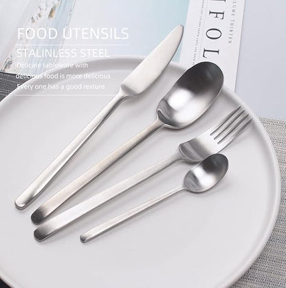 Matte Silverware Set for 12 Stainless Steel Flatware Set Light Luxury Vintage Style 48 Piece Cutlery Tableware Utensils Set Include Knives Forks and Spoons for Home Kitchen Restaurant Christmas