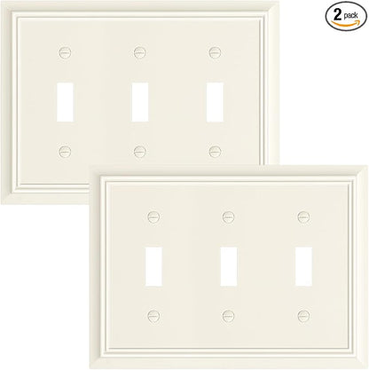 2-Pack Triple Toggle Light Switch Cover Plate, Durable Natural Bamboo Fiber Decorative Switch Plate Covers, Light Almond 3 Gang Wall Plate, Corrosion Resistant