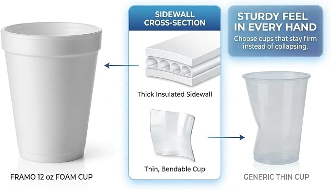 Framo 12 Oz Foam Cups Lightweight Insulated Foam Cups - Image 5