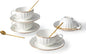 Bone China Tea Cups and Saucers Set – White Luxury Fine Porcelain Mugs by AuredenBoneChina