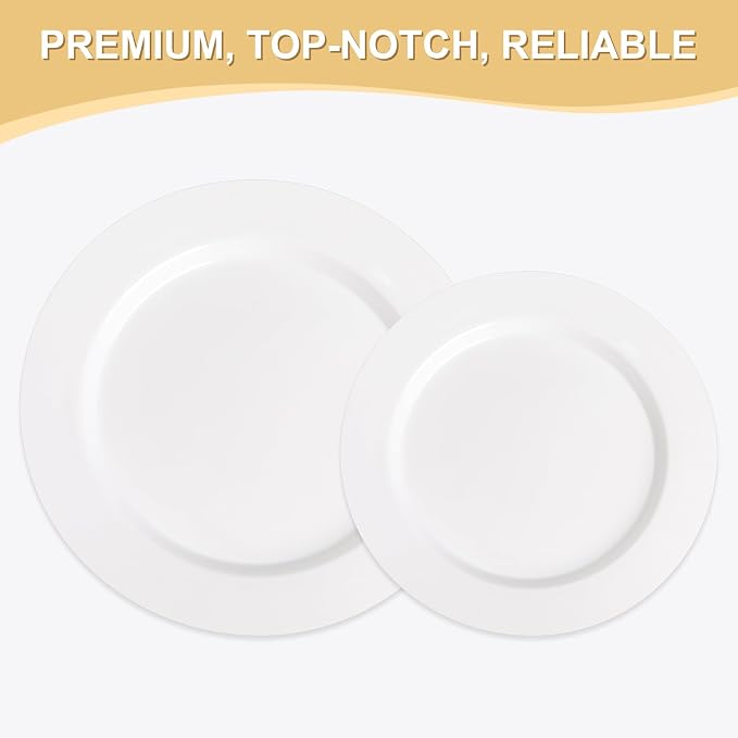 AOZITA 200 PCS White Plastic Plates, Premium Heavy Duty Disposable Plates - Image 2