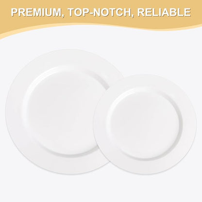 AOZITA 200 PCS White Plastic Plates, Premium Heavy Duty Disposable Plates - Image 2