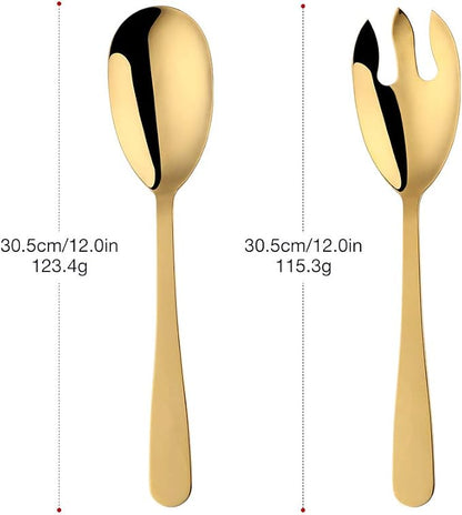 12 Inches Salad Spoon and Fork Sets，Stainless Steel Salad Server Sets, Cooking - Image 2