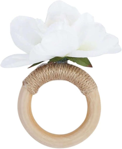 Efavormart 4 Pack White Artificial Flower Napkin Rings - Image 7