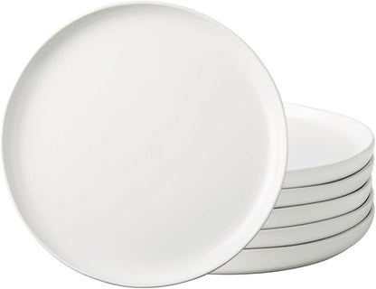AmorArc Ceramic Dinner Plates Set of 6, Wavy Rim 10.25 Inch Stoneware Dish Set, Dinnerware Plates for Kitchen-Microwave&Dishwasher Safe, Scratch Resistant-Reactive Glaze Matte White