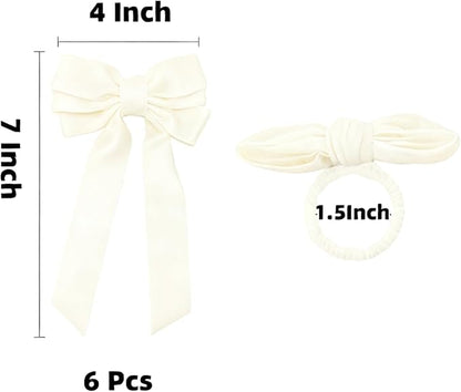 Ivory Velvet Bow Napkin Rings Set of 6 Luxury Soft Velvet Napkin Holders, Elegant Bow Design for Christmas Holiday Dinner Wedding Party Table Decor