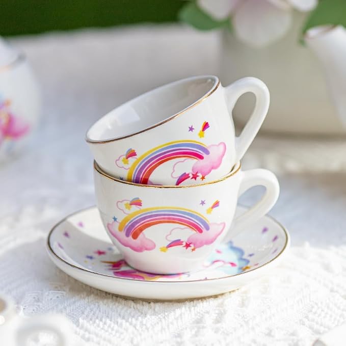 TUZT Porcelain Tea Party Set for Little Girls Kids Toddlers, Pretend Play Toys - Image 6