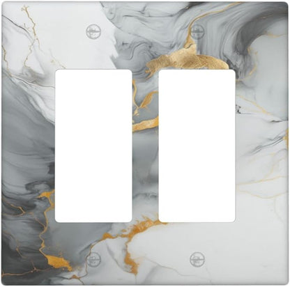 Outlet Covers Gray/Gold Marble Abstract Modern Luxury 2 Gang Light Switch Cover Double Rocker Wall Plate Decorative GFCI Receptacle Electrical Switchplate for Bathroom Bedroom Decor（2 Pack）