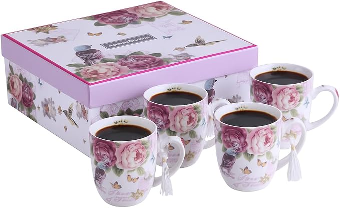 London Boutique Cups Mugs Set 4 Fine China Shabby Chic Vintage Retro Design in by LondonBoutique