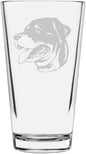 Rottweiler Dog Themed Etched All Purpose 16oz Pint Glass