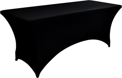 2-Pack 4ft Black Spandex Table Covers for Rectangular Folding Tables - Wrinkle Resistant Stretch Tight Table Cloths - Ultimate Fitted Table Protector for Parties, Banquet, and Wedding