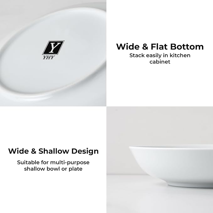 Y YHY 9" Pasta Bowls, 40oz Large Salad Bowls Set of 6, Wide Shallow Ceramic - Image 5