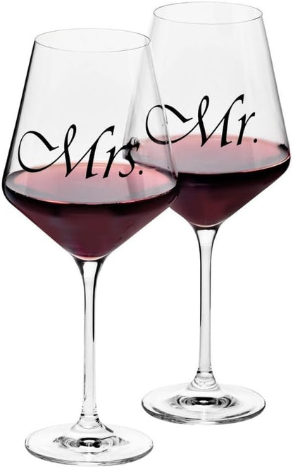 Krosno Mr & Mrs Wine Glasses, Set of 2, 18.6 oz, Avant-Garde Collection, Crystal Glass, Ideal Wedding Gift, Dishwasher Safe, Made in Europe