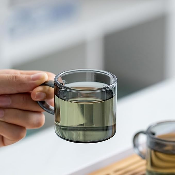 Kung Fu 6 Pcs Small Glass Tea Cup + Holder Set in Smoky Gray, Bamboo Wood - Image 7