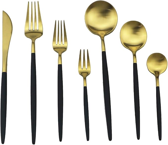 Black Gold Flatware, Royal 4 Piece Matte Black Handle 18/10 Stainless Steel - Image 5