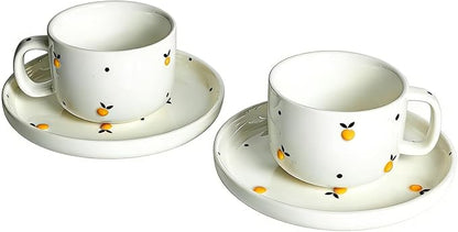 Ceramic Coffee Mug Set of 2, 8 oz Lemon Design Cups by ASBEFORE