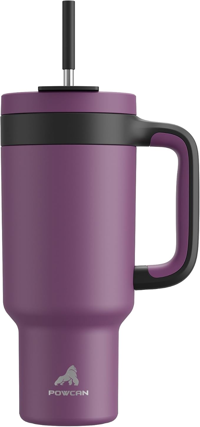 POWCAN 40 oz Tumbler with Handle, 2-in-1 Straw and Sip Lid, Dishwasher Safe by POWCAN